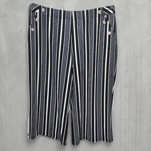 Cato Wide Leg Cropped Pants Womens 26-28W Black White Striped Pockets Nautical